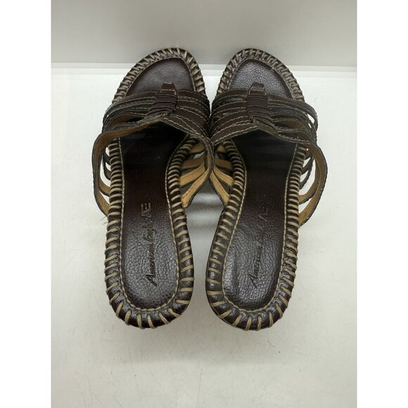 Vtg American Eagle Brown Strappy Faux Leather Mules Thongs Sandals Size 6.5 Y2K - Picture 6 of 7